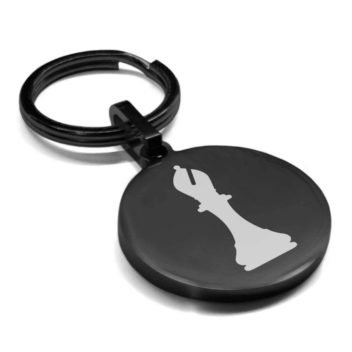 Stainless Steel Bishop Chess Piece Round Medallion Keychain