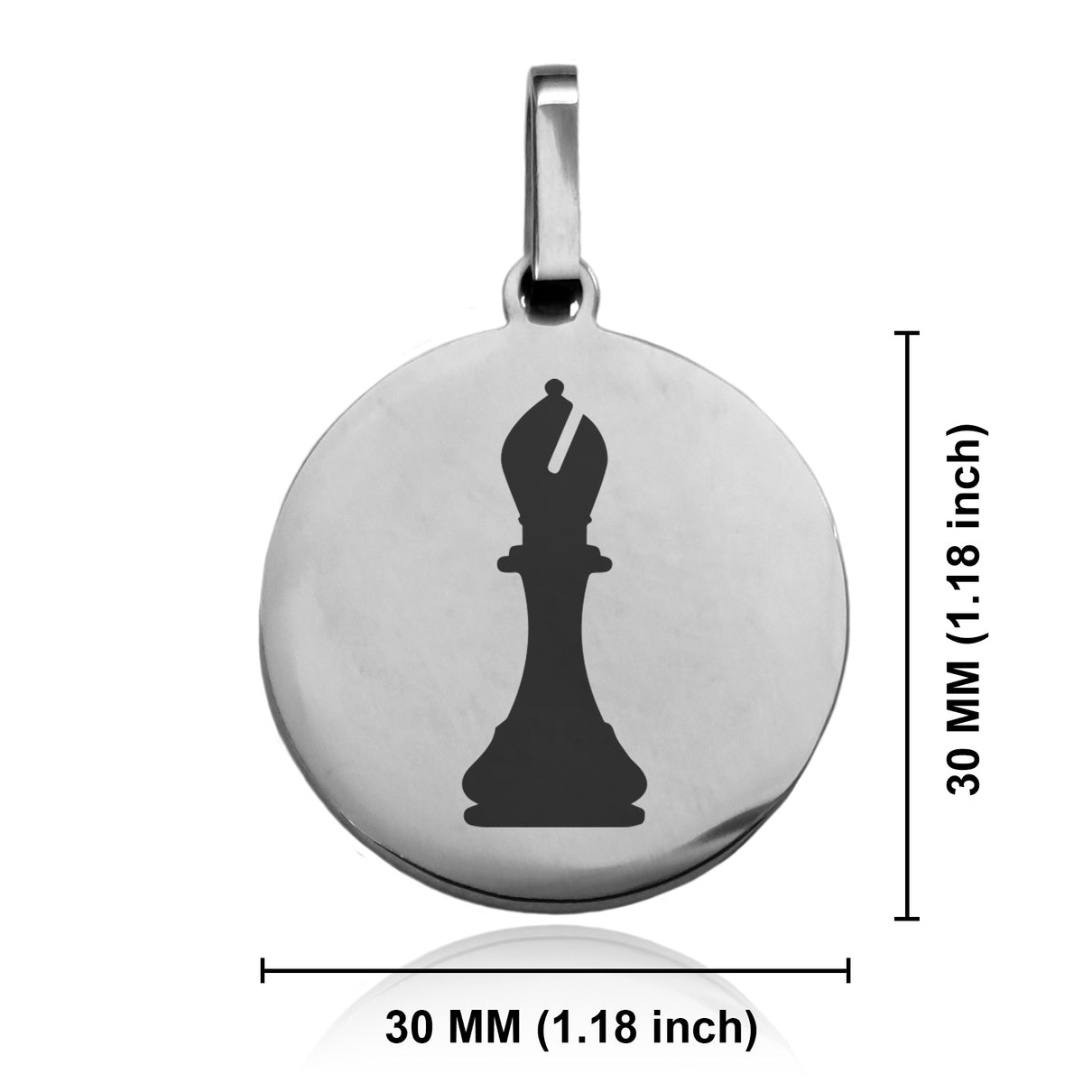 Stainless Steel Bishop Chess Piece Round Medallion Keychain