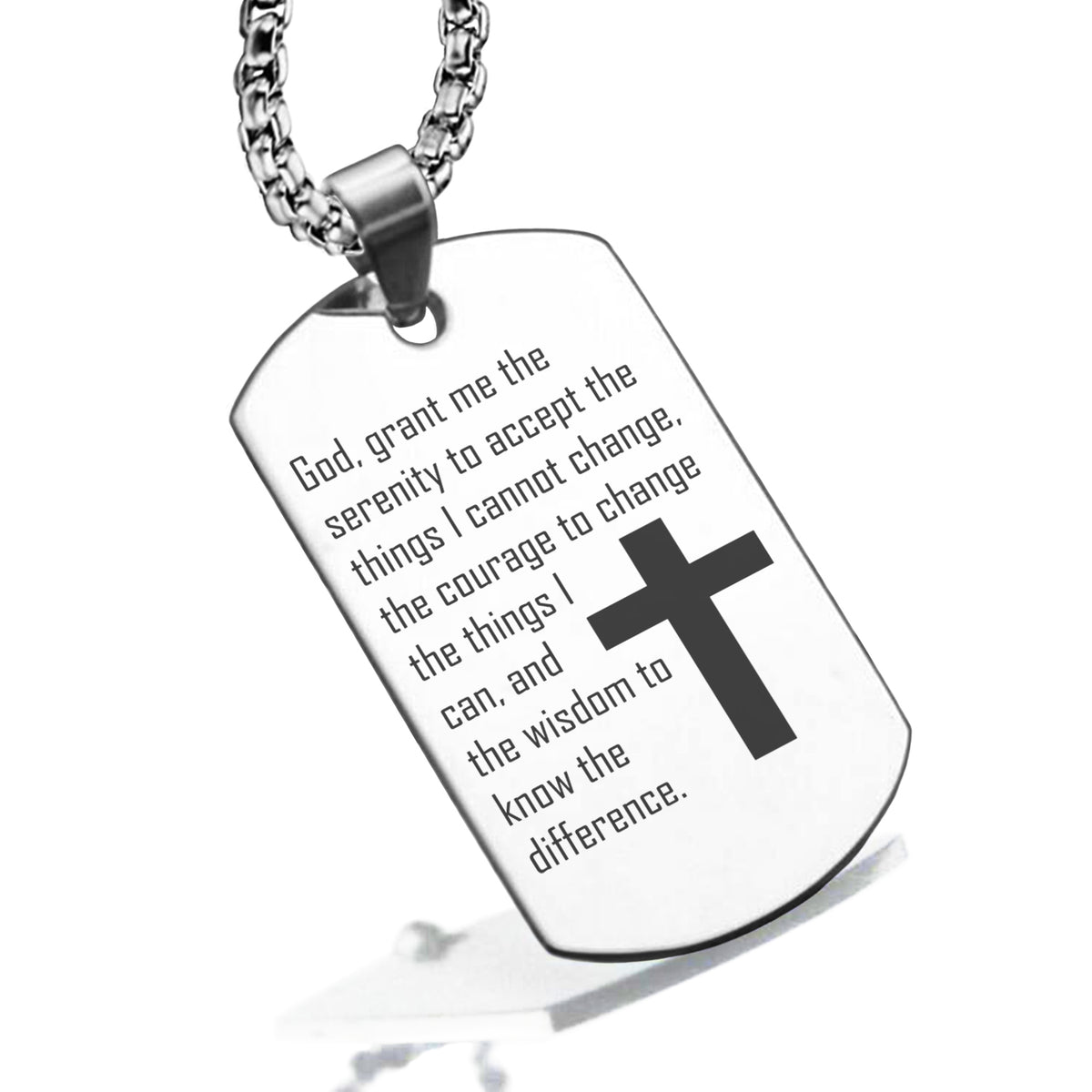 Steeltime Serenity Prayer Mens Stainless Steel Dog Tag Pendant Necklace