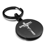 Stainless Steel Religious Cross Crucifix Round Medallion Keychain