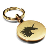 Stainless Steel Mythical Unicorn Head Round Medallion Keychain