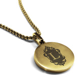 Stainless Steel Royal Crest Alphabet Letter L initial Round Medallion Pendant