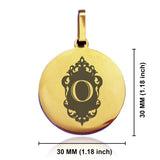Stainless Steel Royal Crest Alphabet Letter O initial Round Medallion Pendant