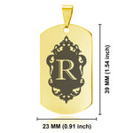 Stainless Steel Royal Crest Alphabet Letter R initial Dog Tag Pendant