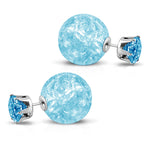 Stainless Steel Double Sided 8 MM CZ &amp; 15 MM Crystal Candy Ball Stud Earrings - Comfort Zone Studios