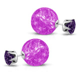 Stainless Steel Double Sided 8 MM CZ &amp; 15 MM Crystal Candy Ball Stud Earrings - Comfort Zone Studios