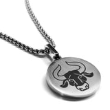 Stainless Steel Taurus Zodiac (Bull) Round Medallion Pendant